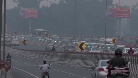 Drone footage shows thick smog over Delhi