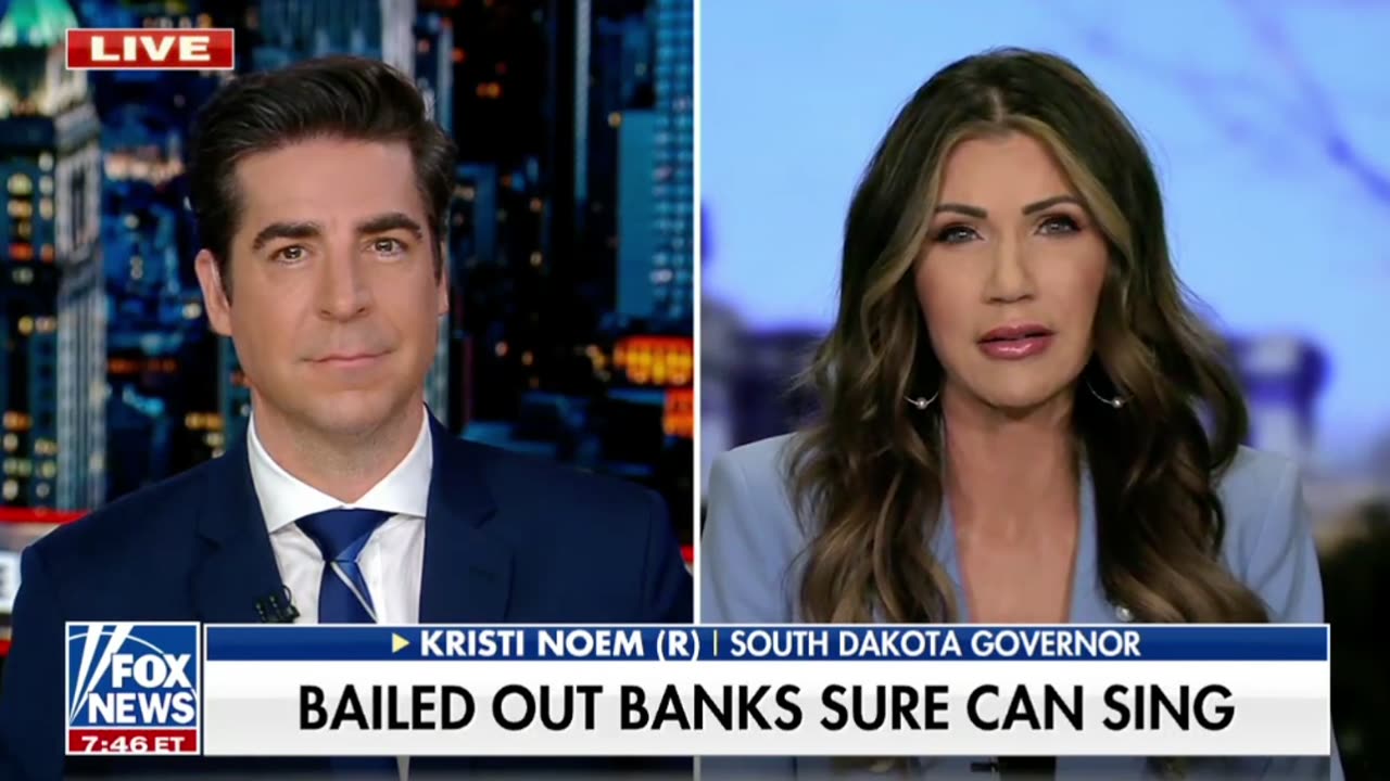 South Dakota Gov. Kristi Noem on whether the federal government should bail out woke banks