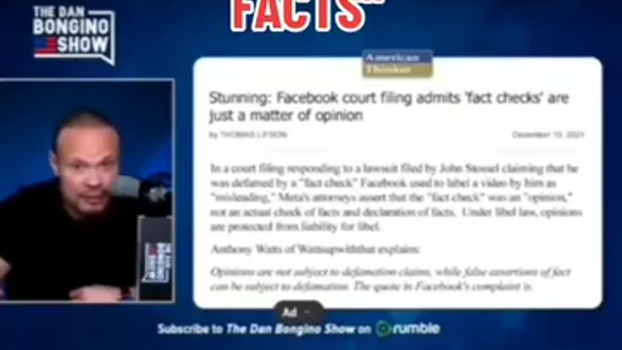 FACEBOOK ADMITS IN COURT "FACT CHECKERS GIVE OPINION NOT FACTS"