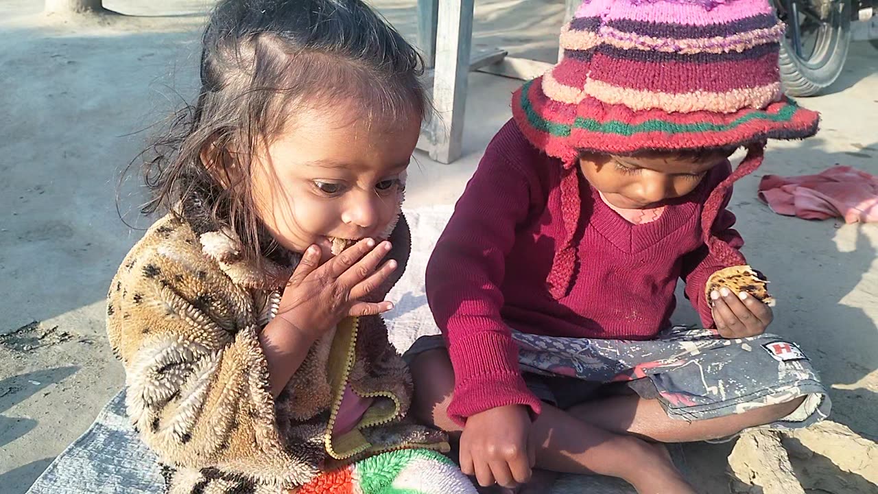 Cute Baby Eating Bread In The Morning