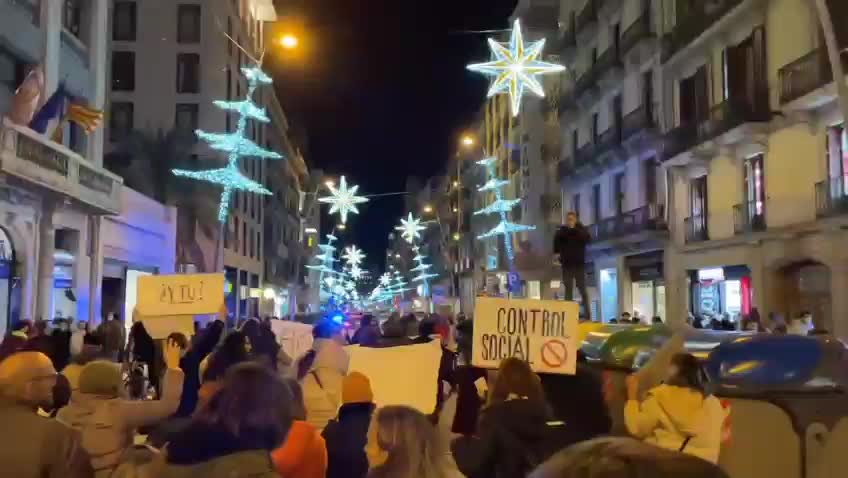 Barcelona, Spain vaccine passport protest Nov. 27, 2021