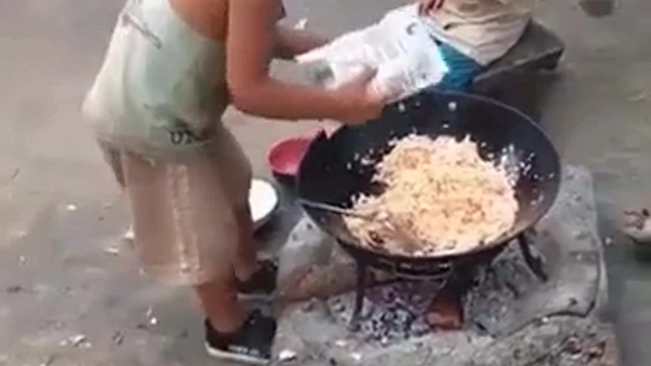 Little boy takes care of his sibling without parents