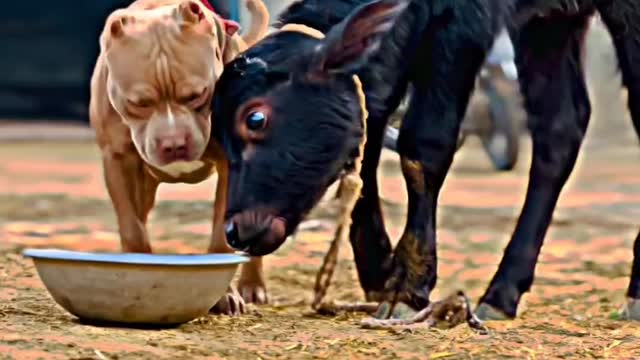 Pitbull playing with Calf.....