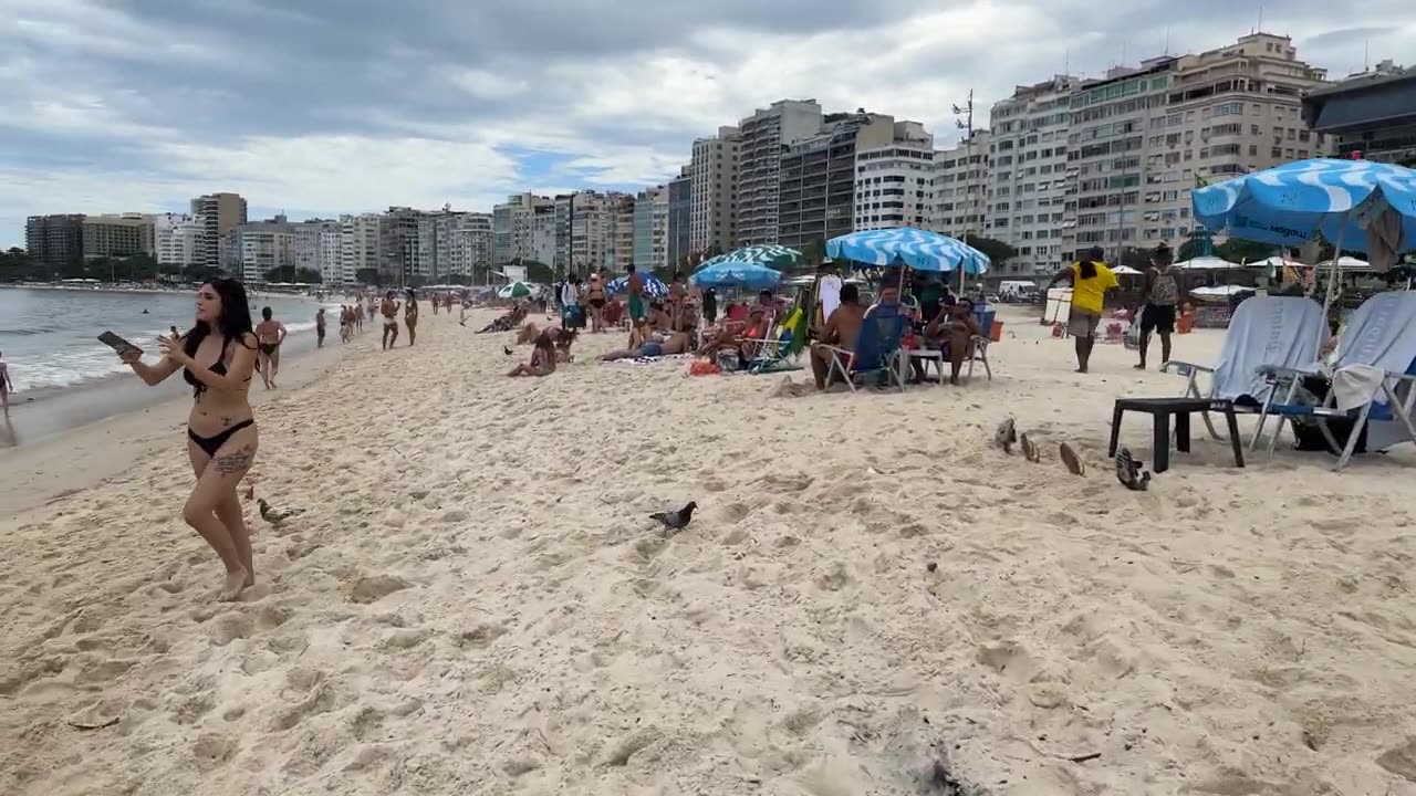 Hot day at Copacabana beach Brazil - beach walk 4k