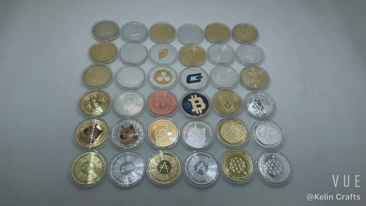 36 Types Dogecoin Gold Ada Cardano Crypto Coin BTC Monero Litecoin EOS ETH Art Collection