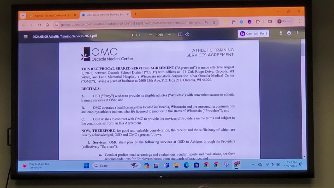 Osceola WI School District Board Meeting 22MAY2024