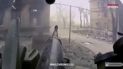 BTR-82 fired up on Azov militants in buildings from a 30-mm automatic gun 2A72