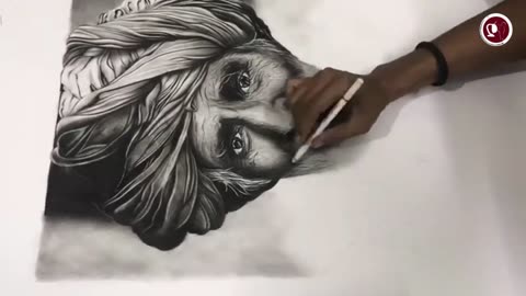 Germinating Art Drawing a detailed charcoal sketch _ Time lapse
