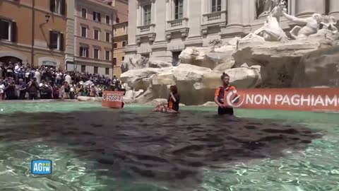 Radical climate change activists defile Trevi Fountain in Rome with black dye