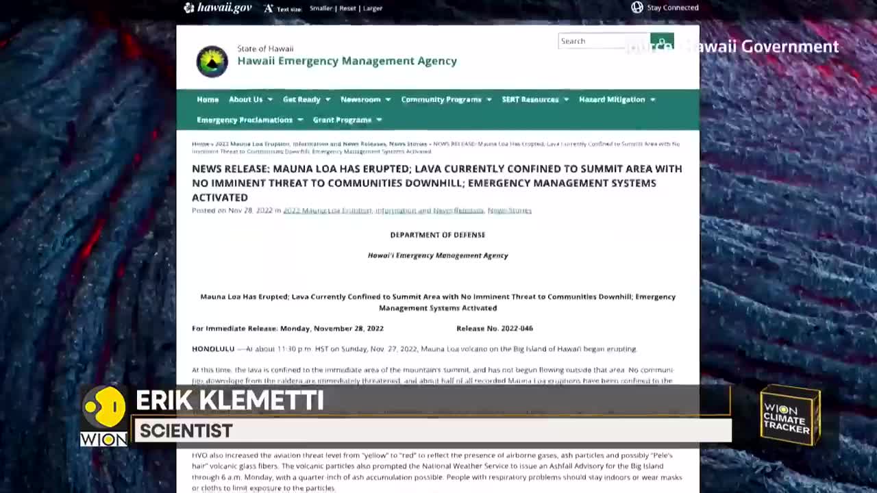 WION Climate Tracker: Hawaii's Mauna Lao volcano erupts for first time since 1984 | English News