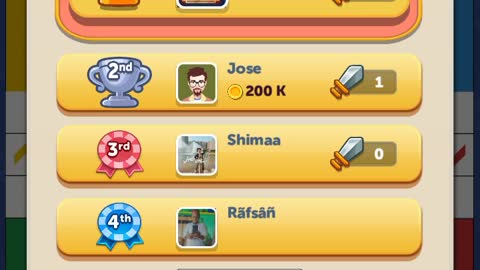 Playing in rush mode tournament 4 players in the game ludo club data (04/05/2022).