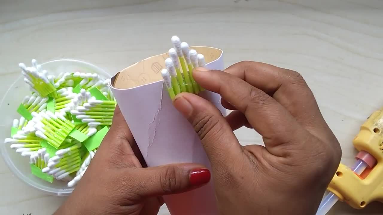 How to make flower vase | Easy flower vase | Cotton ear buds flower vase | 132