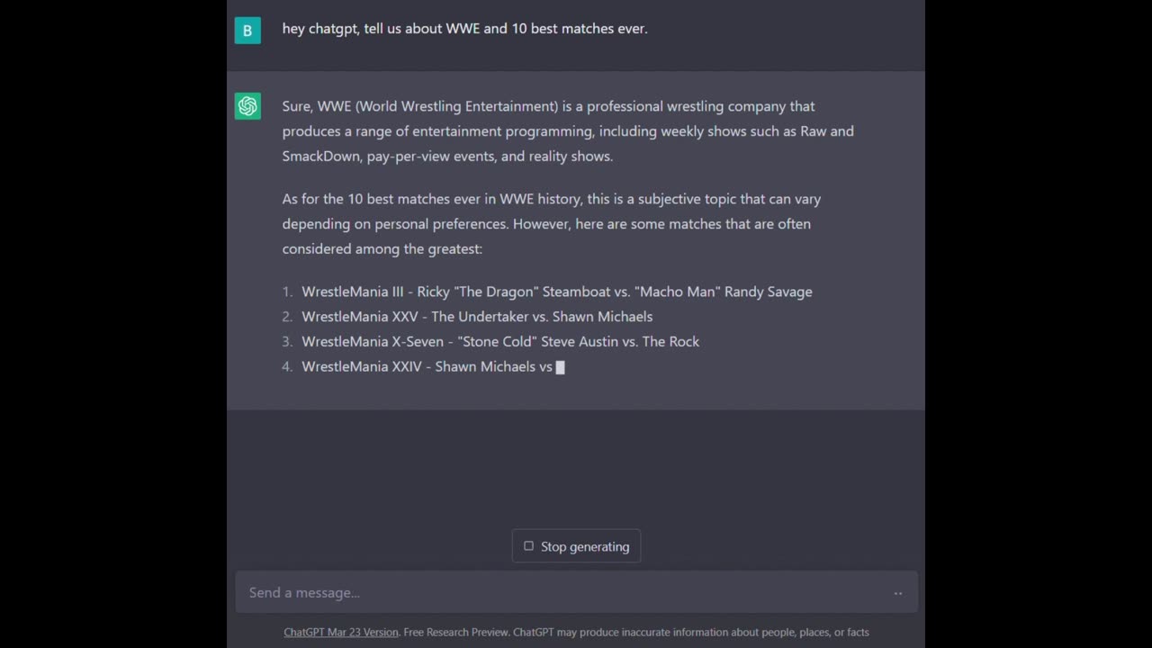 ChatGPTsays: Top 10 WWE Matches of All Time