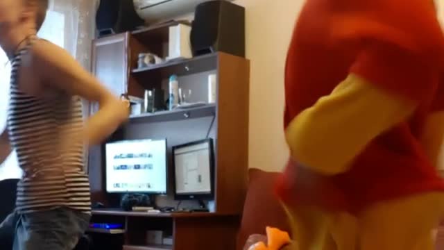 Winnie the Pooh and his friend are dancing