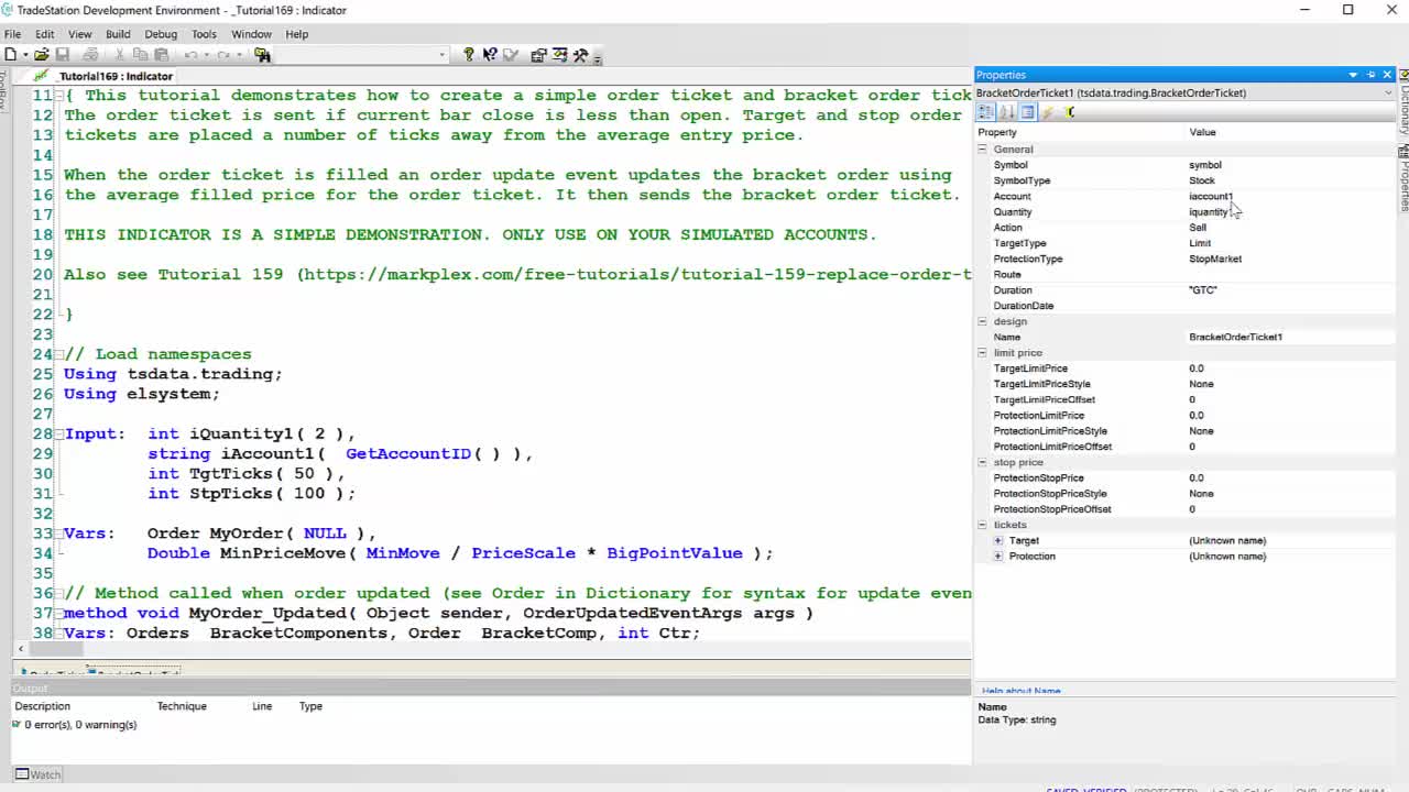 Tutorial 169 | Order ticket and bracket ticket for TradeStation EasyLanguage