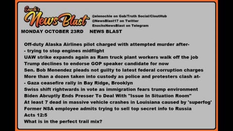 Monday, October 23, 2023 News Blast. #Enoch #NewsBlastReading #NBR