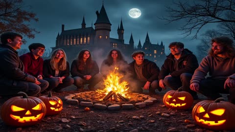 halloween AI pictures and crackling campfire and music