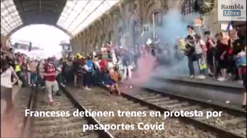 Franceses detienen trenes en protesta por pasaportes Covid