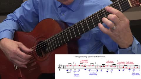 Video #65: Damping the open strings on both voices, Bourrée (J.S. Bach), m1-8