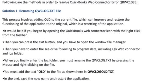 How to Fix QuickBooks Web Connector Error QBWC1085?