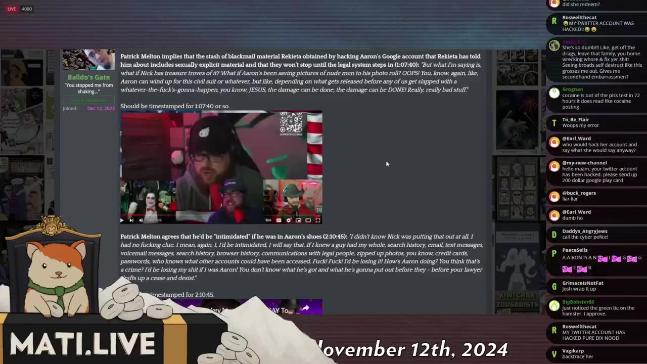 Aaron Imholte loves cuck p0rn, Rekeita accused of hacking - Mad at the Internet (November 12, 2024)