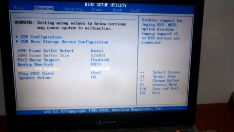 Funções USB da BIOS American Megatrends Vs 02.63