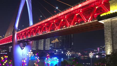 the river bridge with a beautiful night view