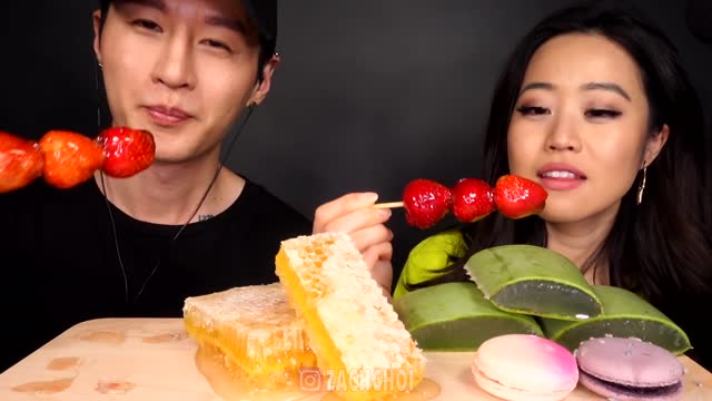 Most popular food for asmr with stephanie sooðŸ˜ðŸ˜¢ðŸ˜¢ðŸ˜¤ðŸ˜œðŸ˜œ (honeycom. Aloe. Vera. Tanghulu. Macarshs)