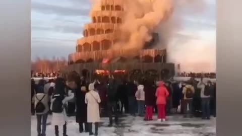 A replica of the Tower of Babylon was burned in Russia