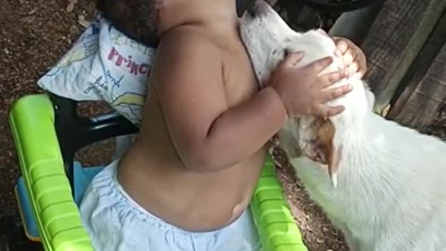 Bebê abraçando seu Cãozinho!🥰🥰🥰