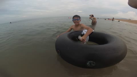 Catching sea crabs in one of Vietnam beaches