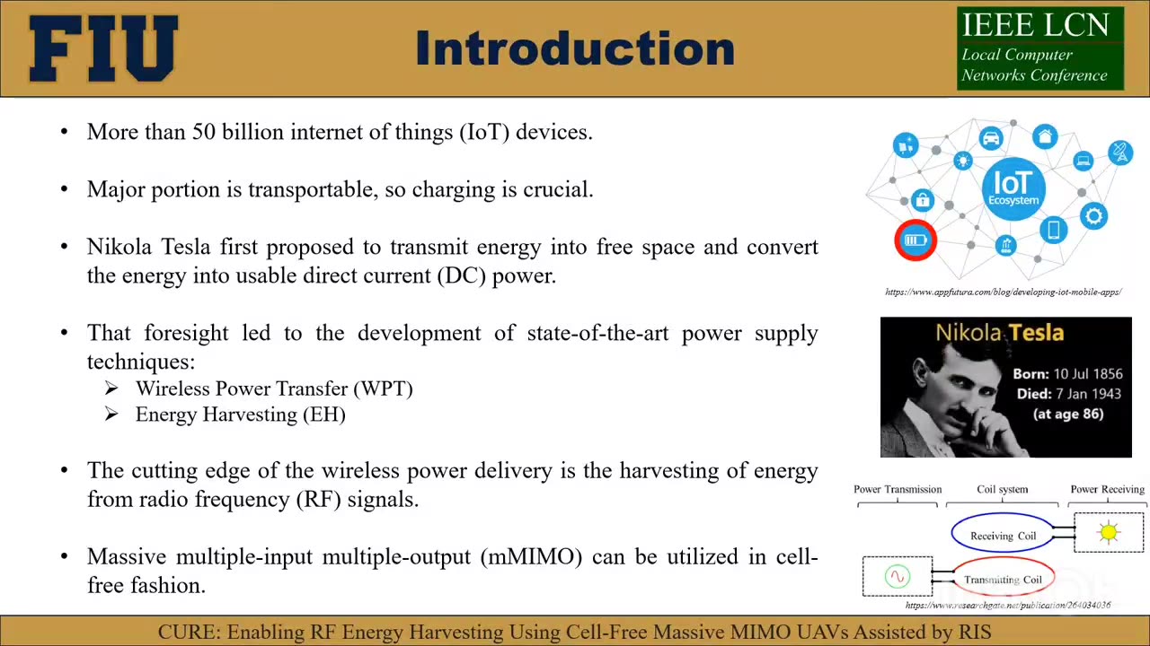 IEEE LCN'21 - CURE: Enabling RF Energy Harvesting Using Cell-Free Massive MIMO UAVs Assisted by RIS