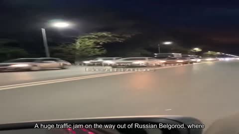 ️Huge traffic jam on the way out of Russian Belgorod, where something exploded and burned the day b