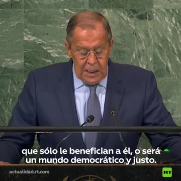 Lavrov: "La Russia sceglie un mondo democratico,giusto,senza ricatti e intimidazioni degli indesiderabili senza neonazismo e neocolonialismo(di USA,UE ed Israele,ndr)". 77a Assemblea generale delle Nazioni Unite (ONU) a New York.