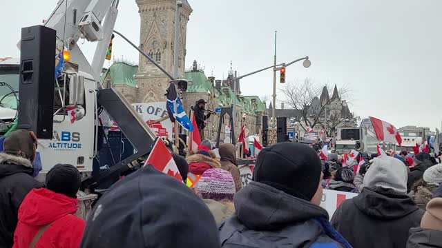 Ottawa February 6 - Freedom Protest A fiddler got up on stage.