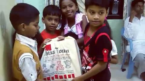 Group of children on birthday gift