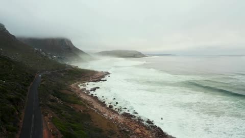 Drone captured Tremendous waves across Beautiful road