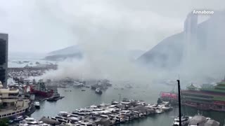 Fire at Hong Kong marina burns sixteen boats