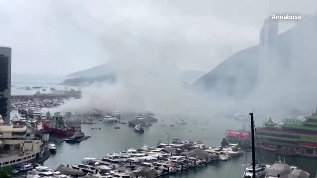 Fire at Hong Kong marina burns sixteen boats