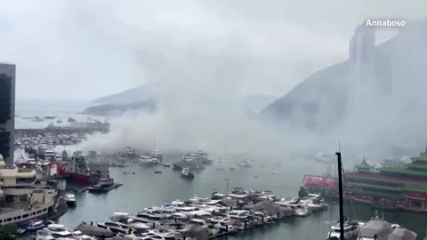 Fire at Hong Kong marina burns sixteen boats