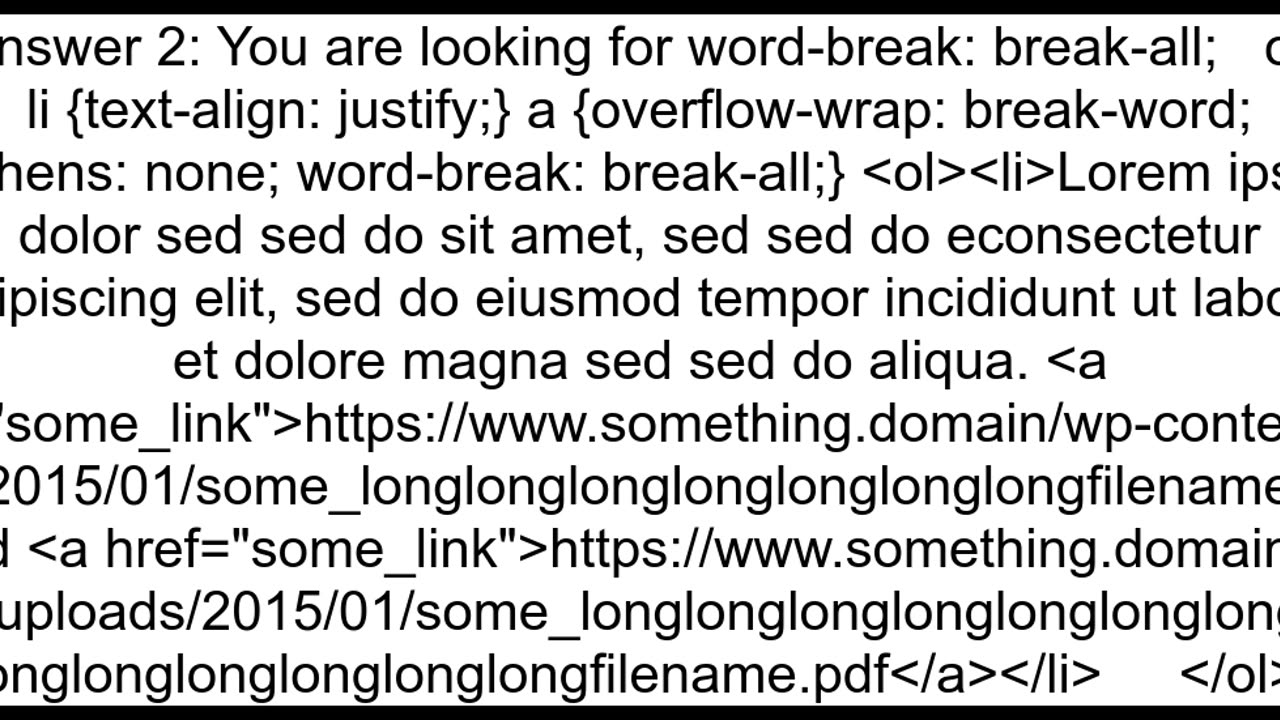 How to break long URL that contains hyphens in HTML with CSS