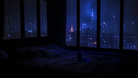 Relaxing Sound of Rain in the Dark Bedroom