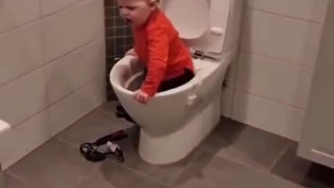 When the child bathes in the toilet