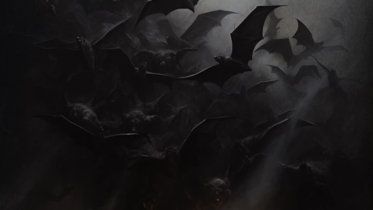 Flying Bats | Dark Eerie Atmosphere | Scary | Creepy | Gothic Art | AI Art