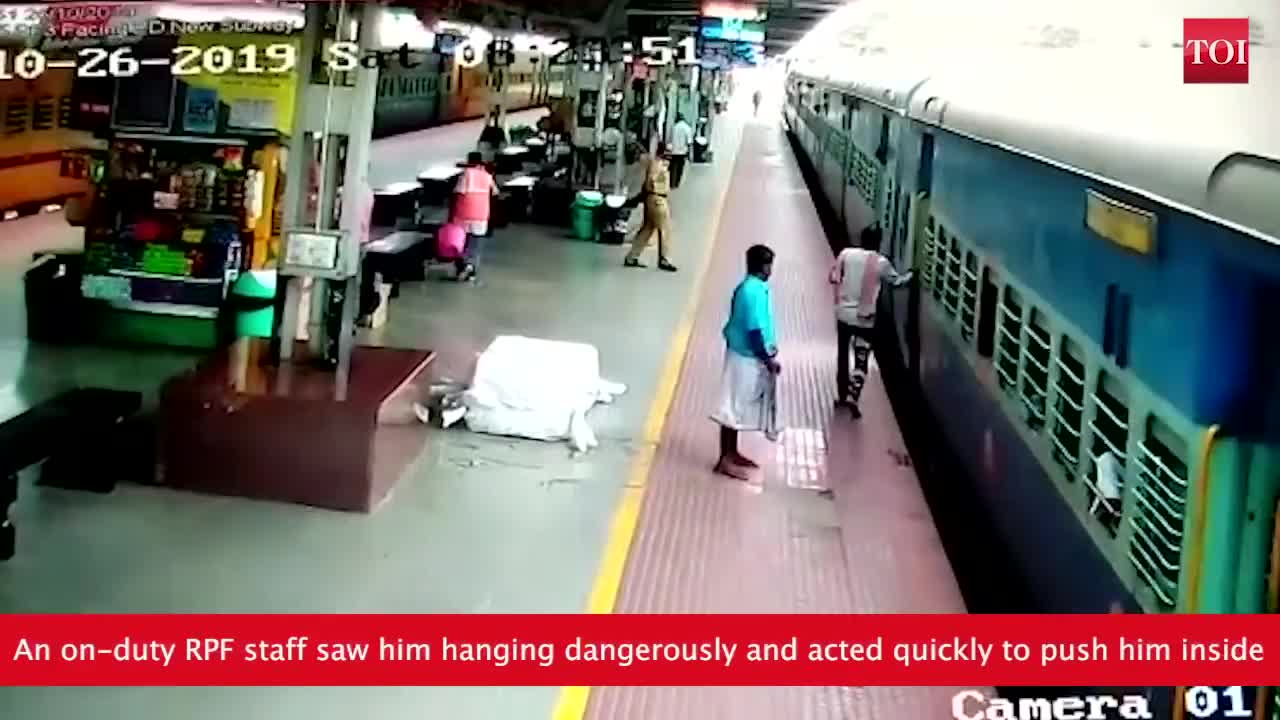 Watch: RPF staff rescues passenger hanging off moving train in Coimbatore
