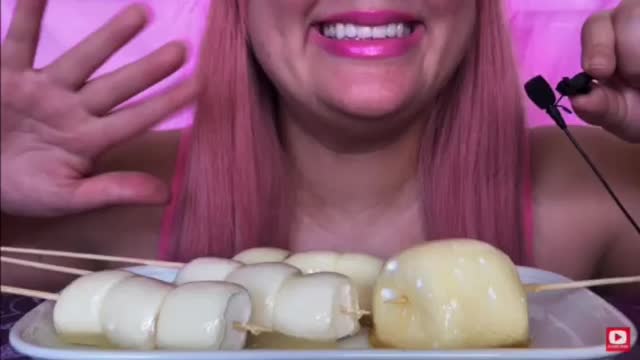 ASMR eating candied marshmallows dessert