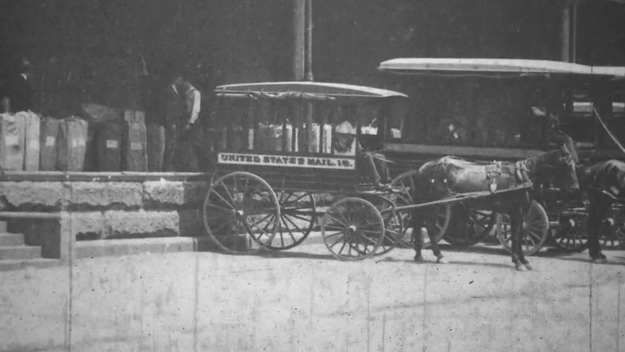 Wagons Loading Mail, United States Post Office (1903 Original Black & White Film)