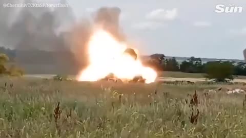 Russian 'tank' explodes after being hit by Ukrainian forces