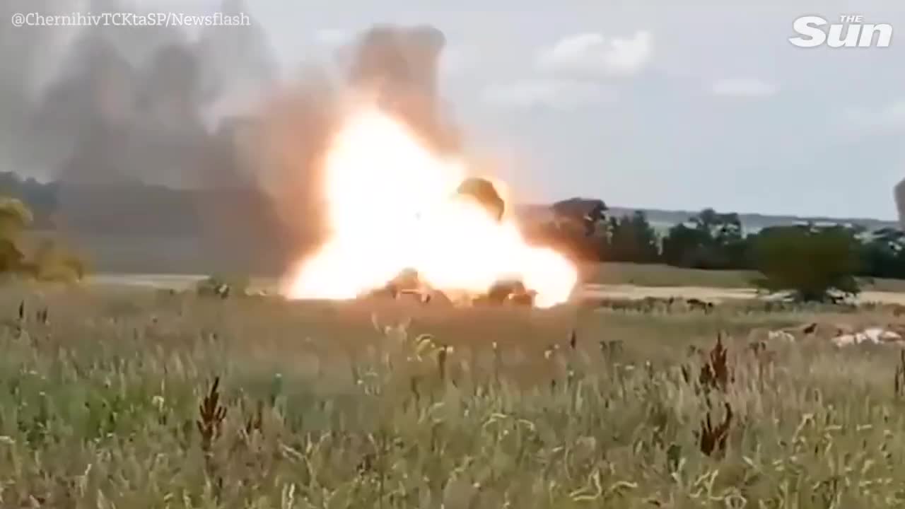 Russian 'tank' explodes after being hit by Ukrainian forces