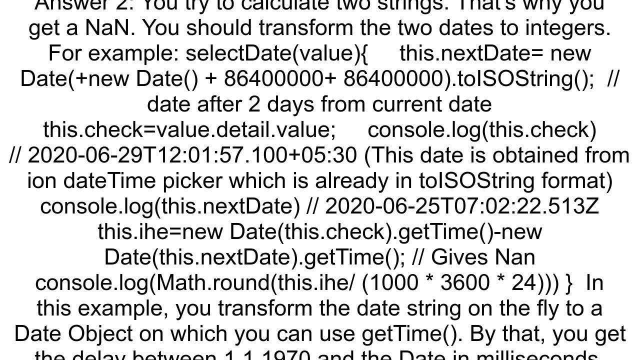 Get number of days after subtracting 2 dates which is in ISO String format